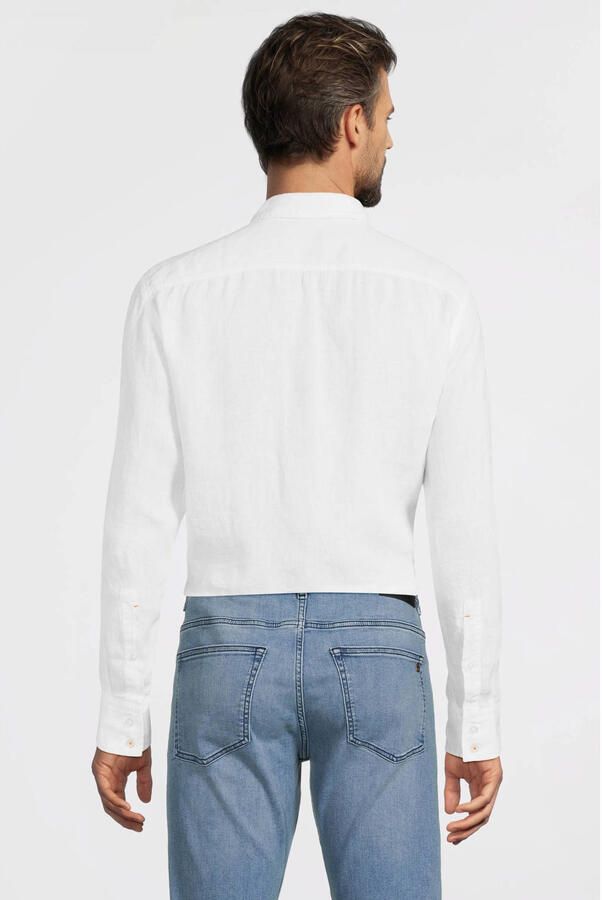 Boss Orange Regular fit linnen overhemd met borstzak model 'Relegant'