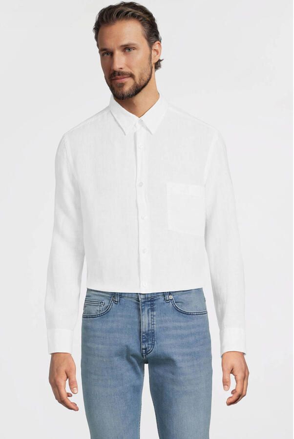 Boss Orange Regular fit linnen overhemd met borstzak model 'Relegant' - Foto 3