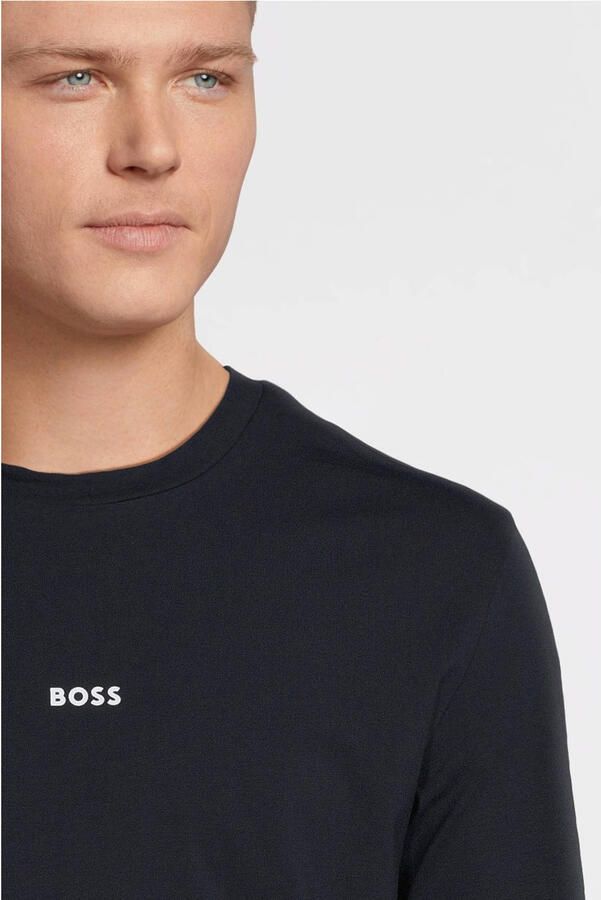 Hugo Boss Maglia regular fit in cotone elasticizzato con logo a contrasto uomo Boss Tchark 50473286 Dark Blue Blauw Heren - Foto 3