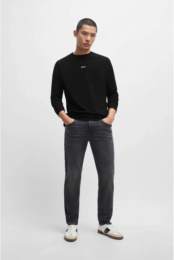 Hugo Boss Maglia regular fit in cotone elasticizzato con logo a contrasto uomo Boss Tchark 50473286 Nero Zwart Heren