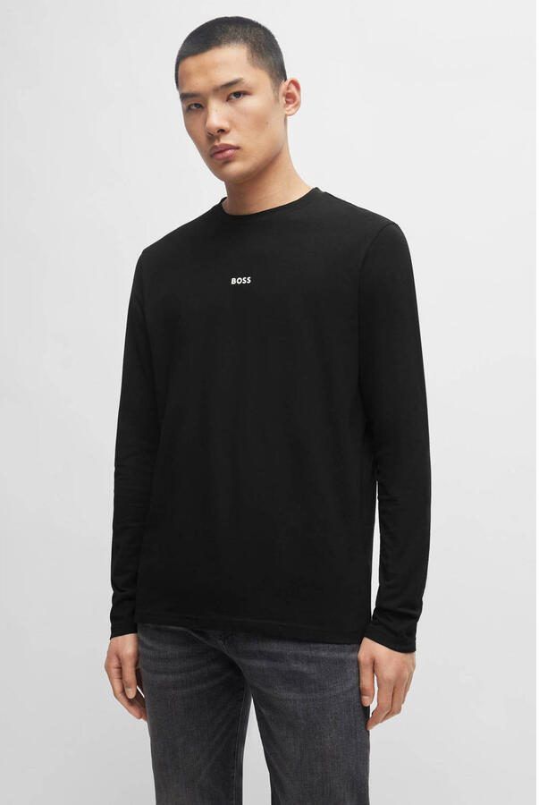 Hugo Boss Maglia regular fit in cotone elasticizzato con logo a contrasto uomo Boss Tchark 50473286 Nero Zwart Heren - Foto 3