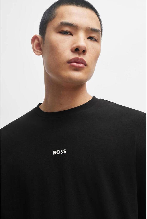 Hugo Boss Maglia regular fit in cotone elasticizzato con logo a contrasto uomo Boss Tchark 50473286 Nero Zwart Heren - Foto 2