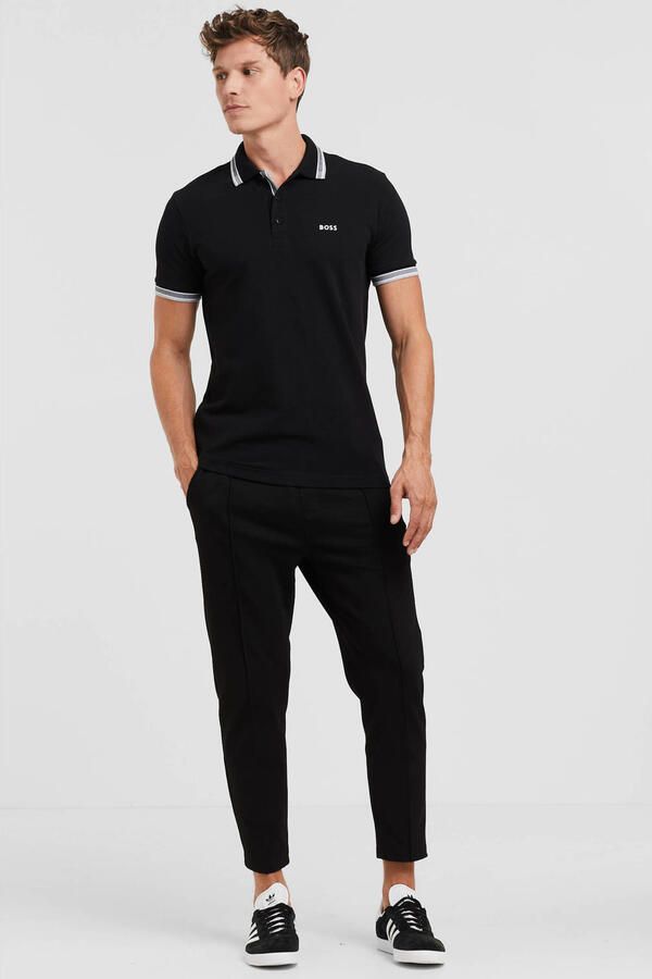 Hugo Boss Heren Polo met Details en Contrast Logo Model 50469055 Paddy Kleur Zwart Black Heren