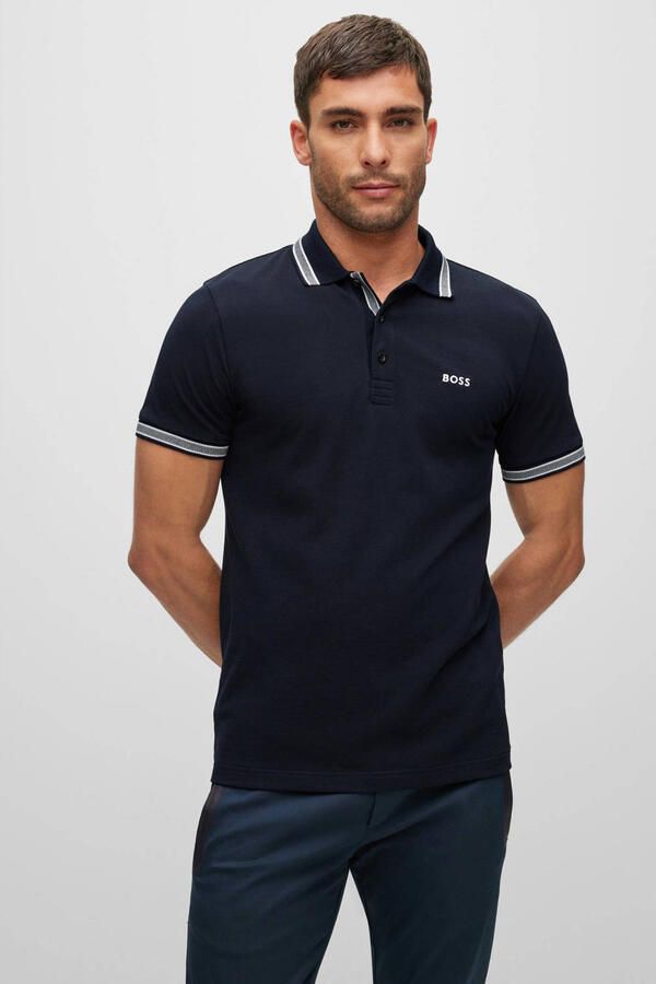 Hugo Boss Heren Polo met Details en Contrast Logo Model 50469055 Paddy Donkerblauwe Kleur Blue Heren - Foto 1