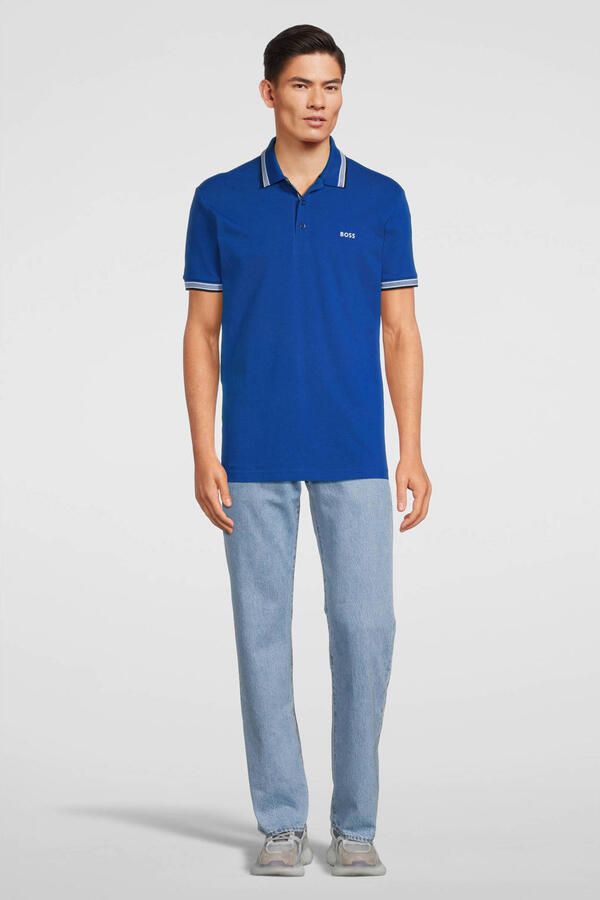 Hugo Boss Heren Polo met Details en Contrast Logo Model 50469055 Paddy Kleur Blauw Blue Heren - Foto 2