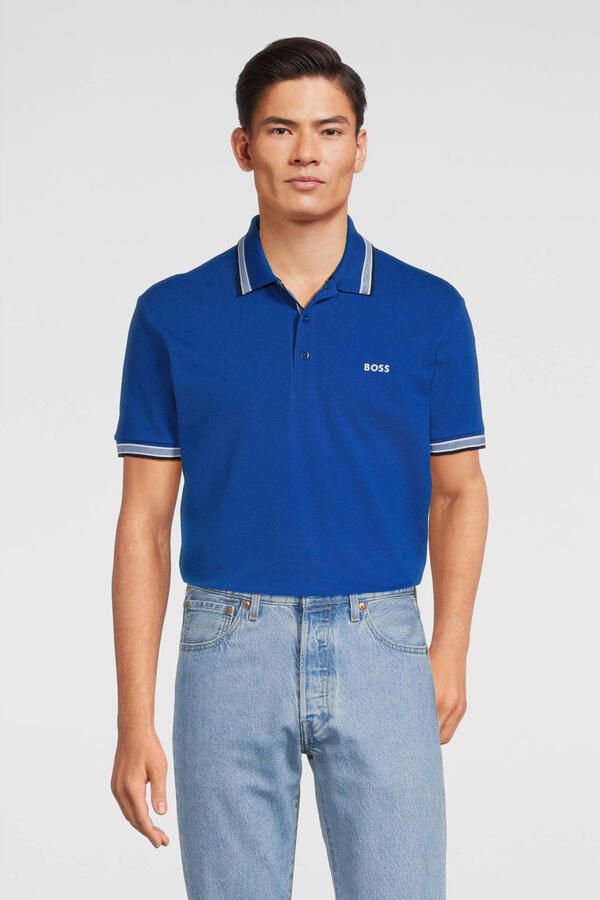 Hugo Boss Heren Polo met Details en Contrast Logo Model 50469055 Paddy Kleur Blauw Blue Heren - Foto 4