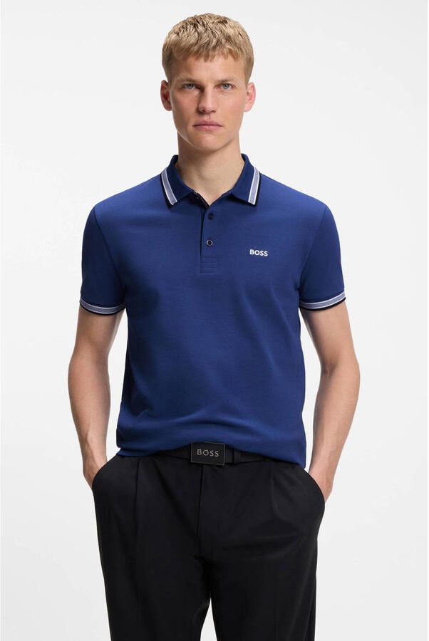 Hugo Boss Heren Polo met Details en Contrast Logo Model 50469055 Paddy Kleur Blauw Blue Heren - Foto 2