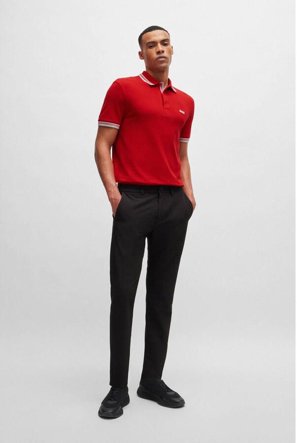 Hugo Boss Heren Polo met Details en Contrast Logo Model 50469055 Paddy Kleur Rood Red Heren - Foto 2