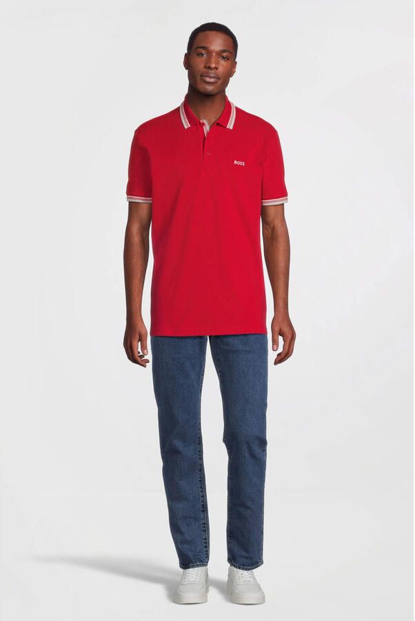 Hugo Boss Heren Polo met Details en Contrast Logo Model 50469055 Paddy Kleur Rood Red Heren - Foto 3