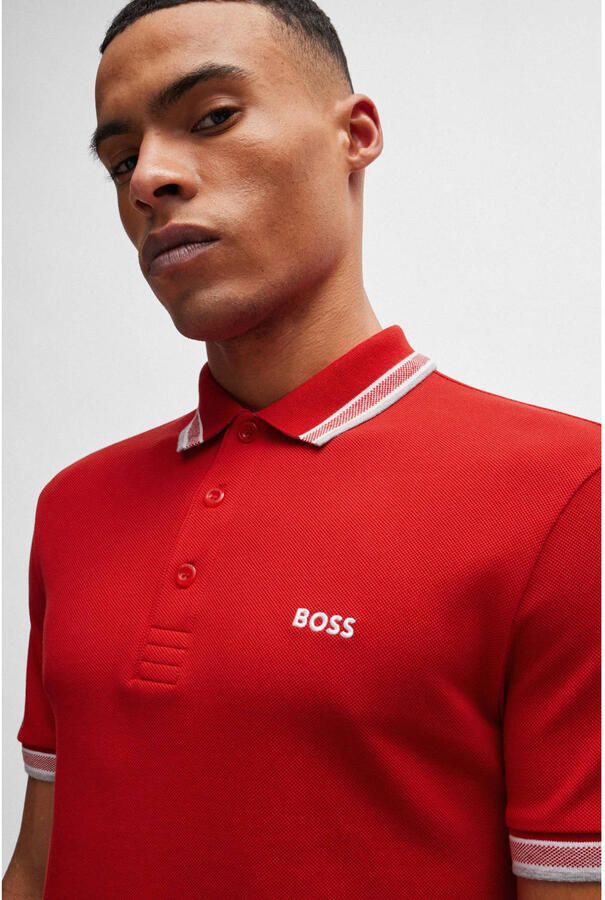 Hugo Boss Heren Polo met Details en Contrast Logo Model 50469055 Paddy Kleur Rood Red Heren