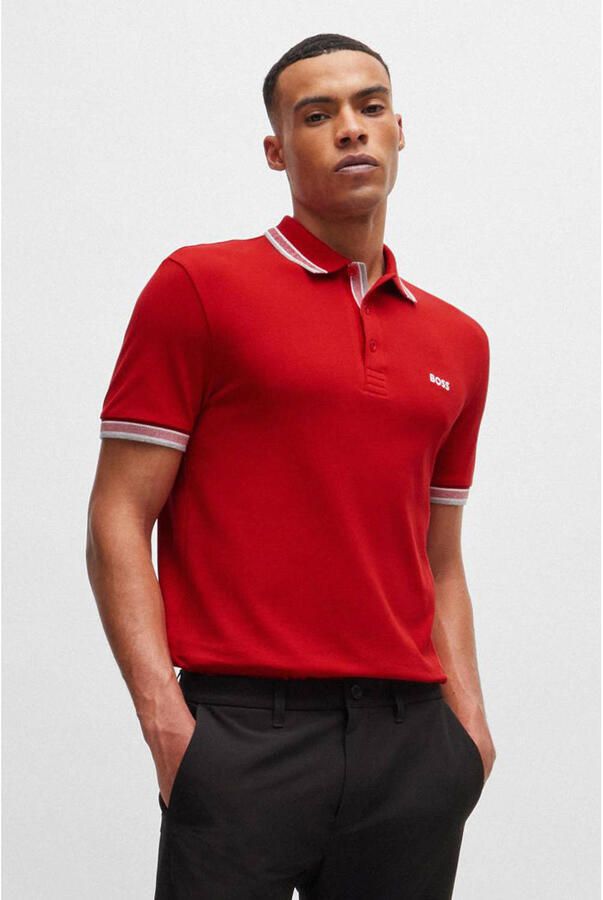 Hugo Boss Heren Polo met Details en Contrast Logo Model 50469055 Paddy Kleur Rood Red Heren - Foto 3