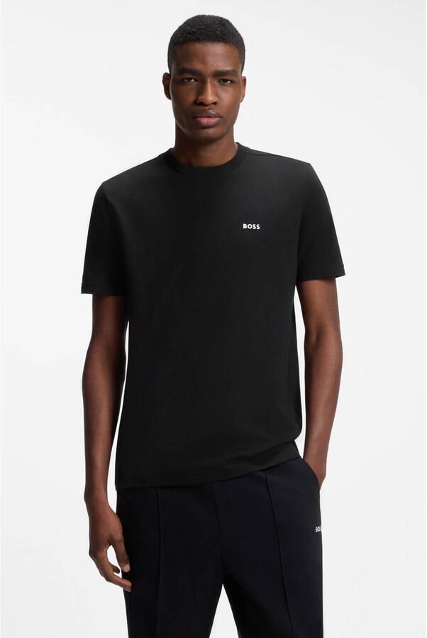 Hugo Boss Geribbelde crew-neck T-shirt in katoen Black Heren