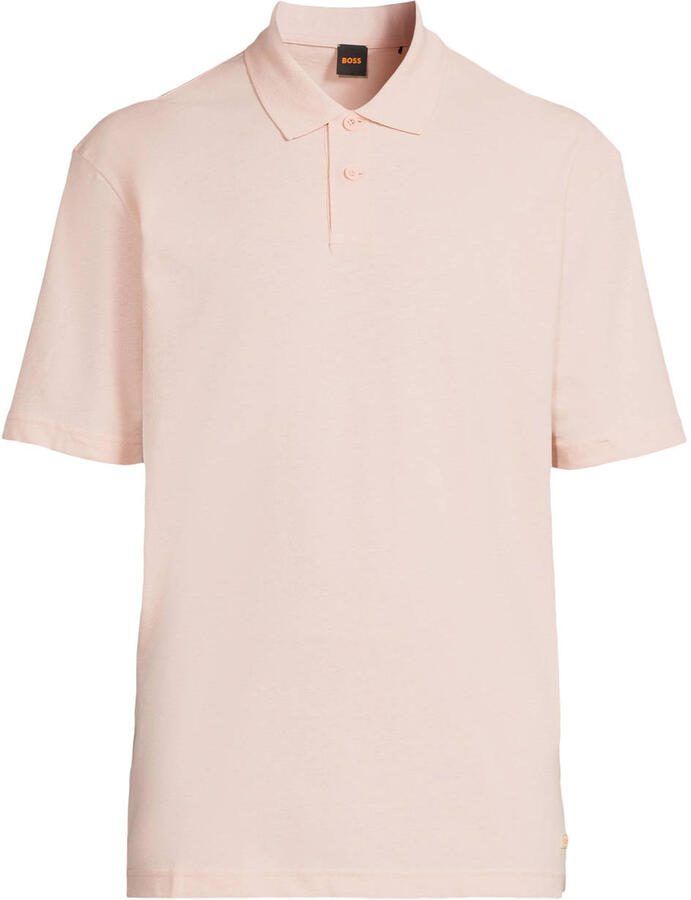 BOSS regular polo met linnen lichtroze