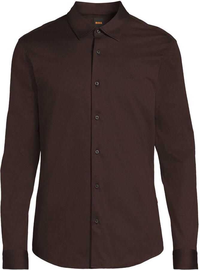 BOSS slim fit gemêleerd overhemd donkerbruin