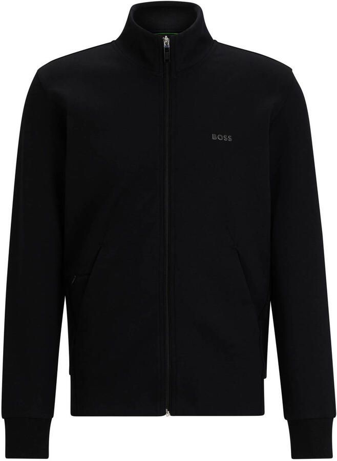 Boss Zwarte Zip-trui met Logoprint Black Heren