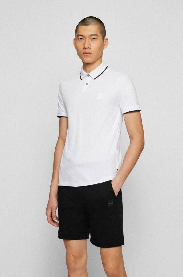 BOSS Casual polo Passertip met contrastbies white