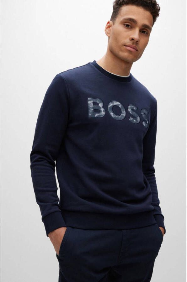 Hugo Boss Blauwe Katoenen Trui Stijlvol en Comfortabel Blue Heren