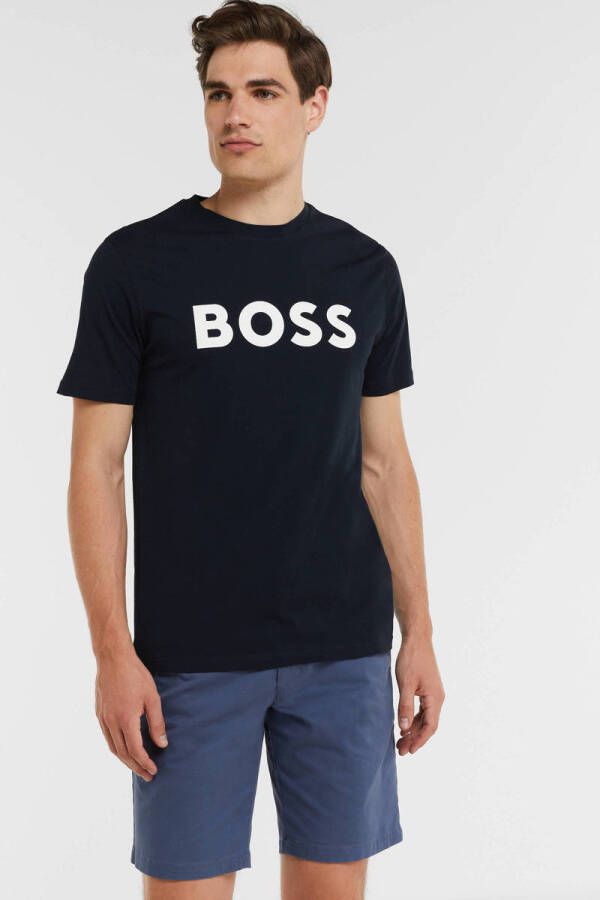 BOSS Casual T-shirt Thinking met logo dark blue