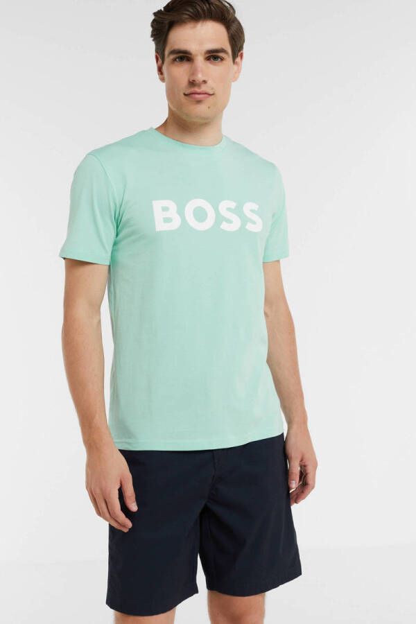 BOSS Casual T-shirt Thinking met logo light pastel green