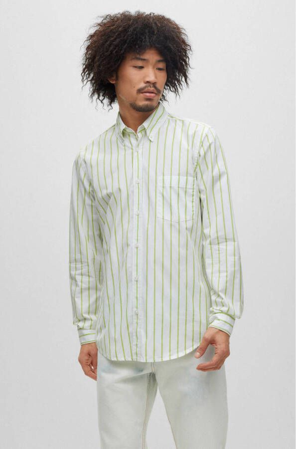 BOSS gestreept regular fit overhemd Rickert light pastel green
