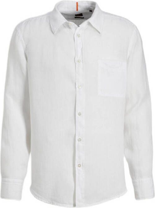 BOSS linnen regular fit overhemd white
