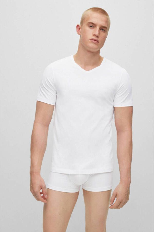 Boss Katoenen T-shirts 3-pack Regular Fit V-hals Logo Borduursel White Heren