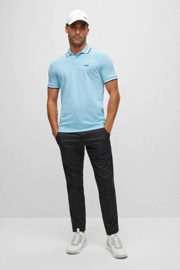 BOSS regular fit polo Paddy met contrastbies bright blue
