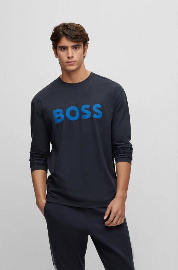 BOSS regular fit longsleeve met logo dark blue