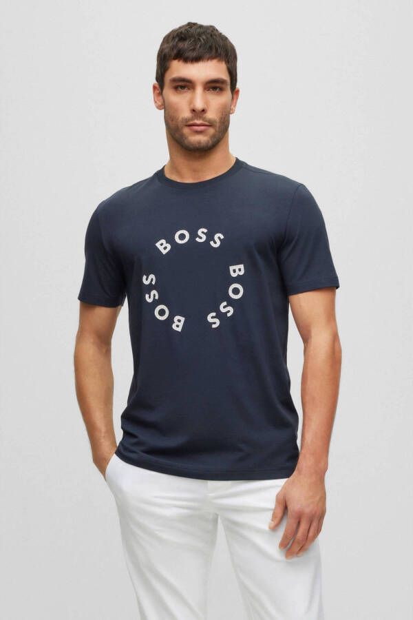 BOSS regular fit T-shirt met printopdruk dark blue
