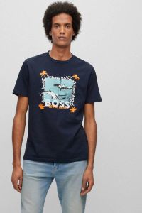 BOSS regular fit T-shirt TeeShark met printopdruk dark blue