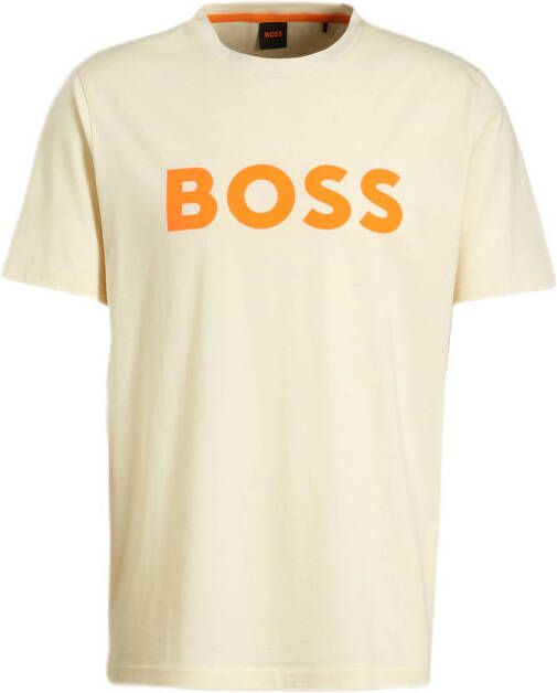 BOSS regular fit T-shirt Thinking met logo light beige