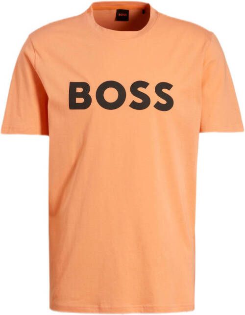 BOSS regular fit T-shirt Thinking met logo light pastel orange