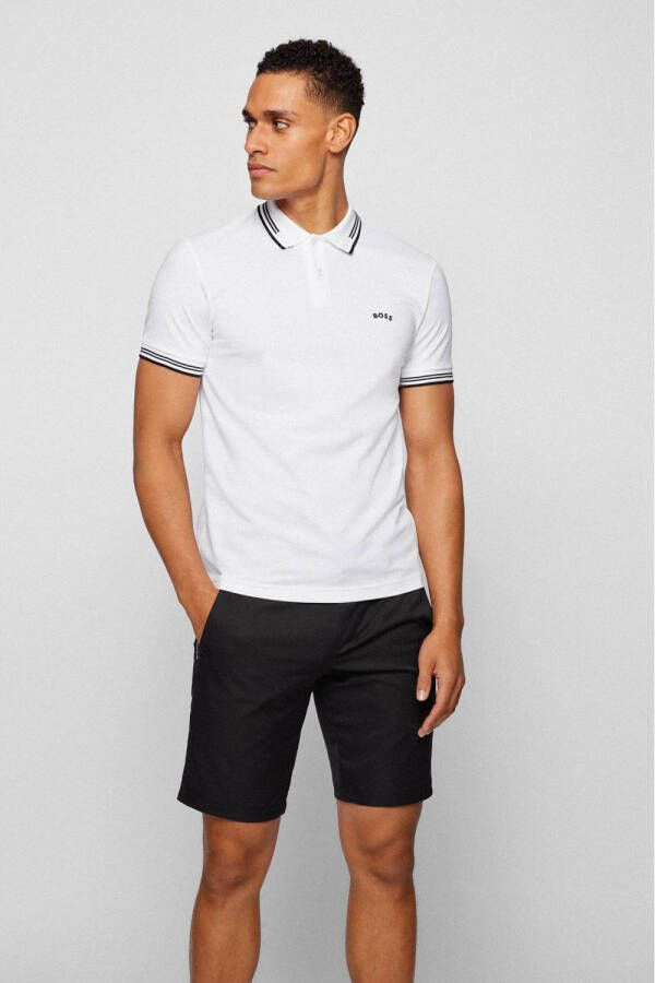 BOSS slim fit polo Paddy Pro met contrastbies white