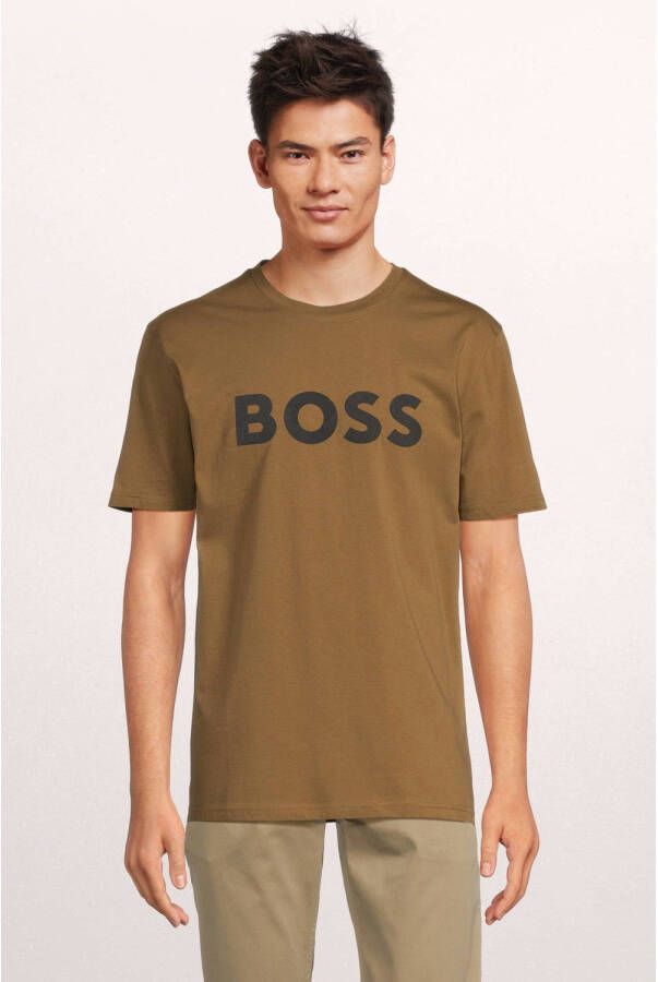 BOSS T-shirt met logo open beige