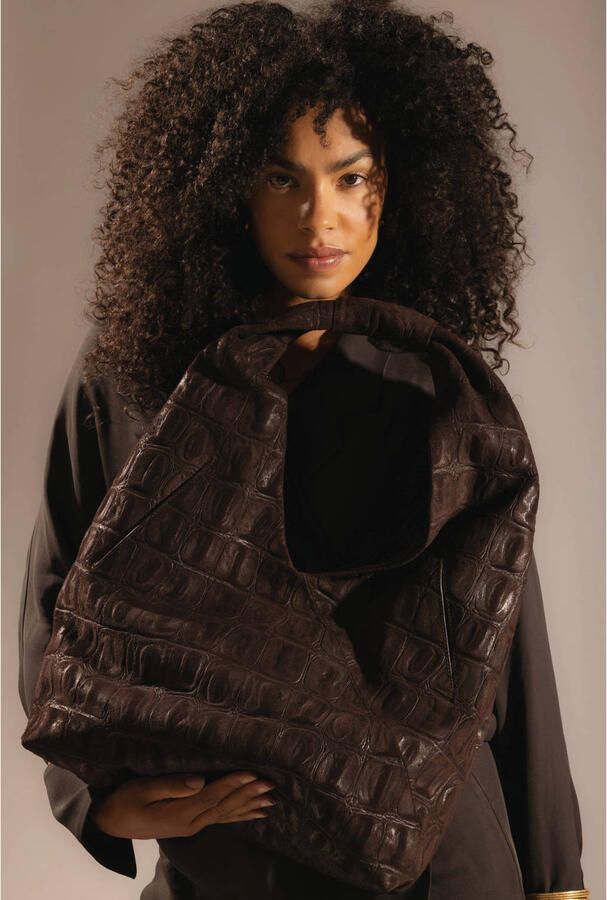 BRONX leren schoudertas PUFF-Y donkerbruin
