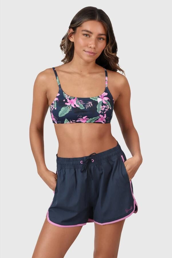 Brunotti voorgevormde crop bikinitop Cruz donkerblauw roze