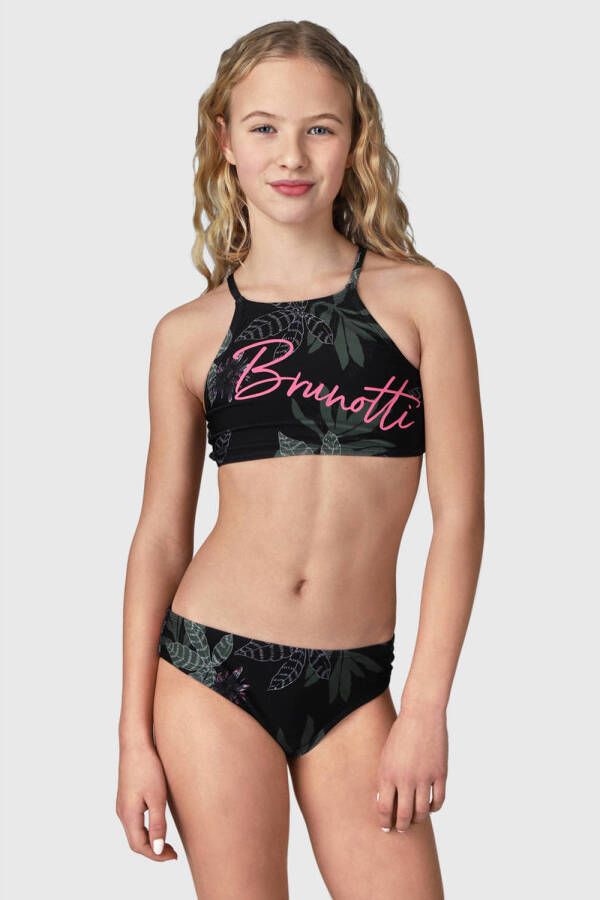 Brunotti crop bikini Camellia zwart Meisjes Gerecycled polyester All over print 176