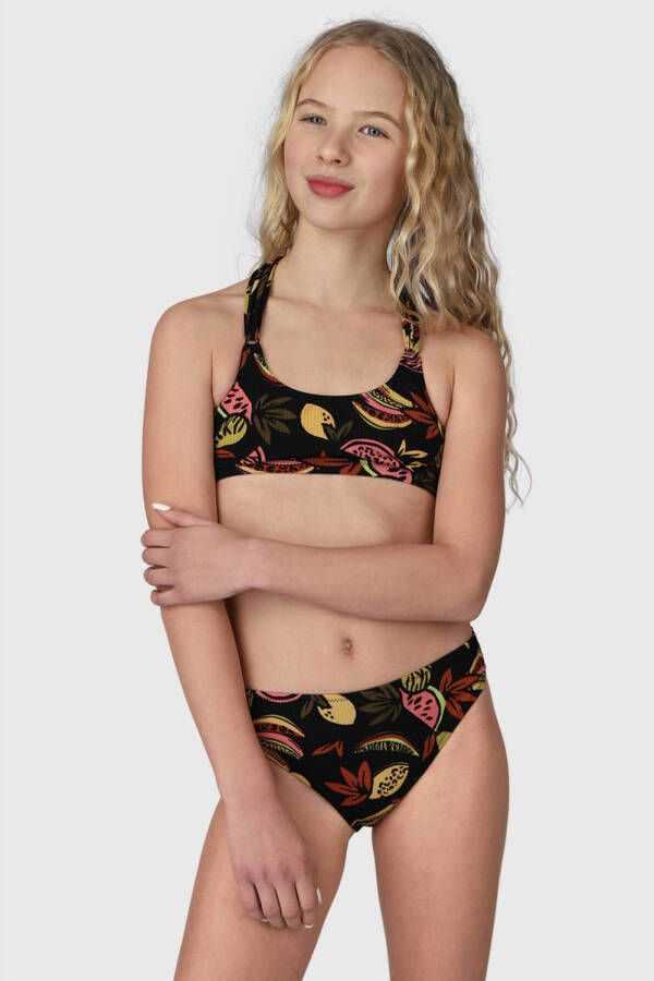 Brunotti crop bikini Lina zwart multi Meisjes Polyester All over print 140