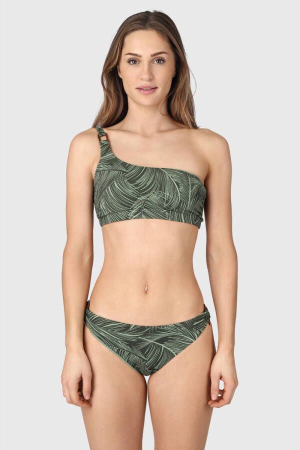Brunotti voorgevormde one shoulder crop bikini Liesbeth donkergroen