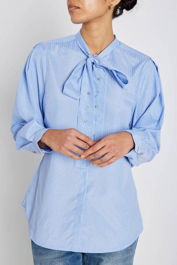 Bruuns Bazaar blouse met streep lichtblauw