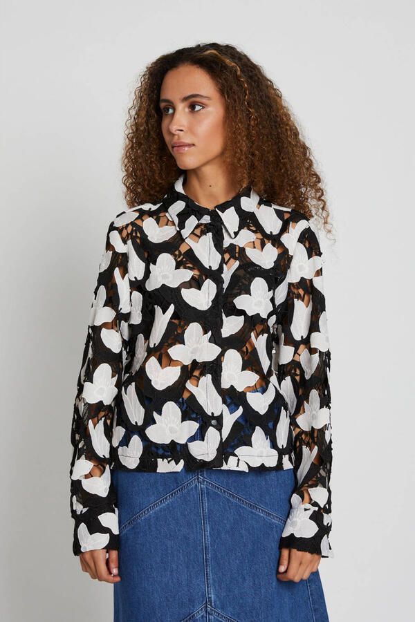 Bruuns Bazaar Elegante Bellflowerbbferuze Shirt Zwart Wit Black Dames