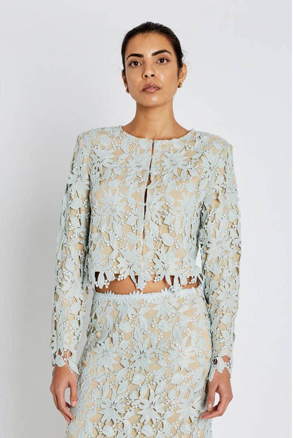 Bruuns Bazaar gebloemde cropped blazer lichtblauw