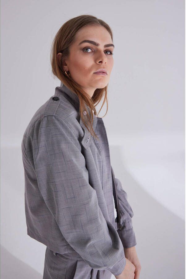 Bruuns Bazaar Moderne Grijze Geruite Jas Blazer Gray Dames - Foto 2
