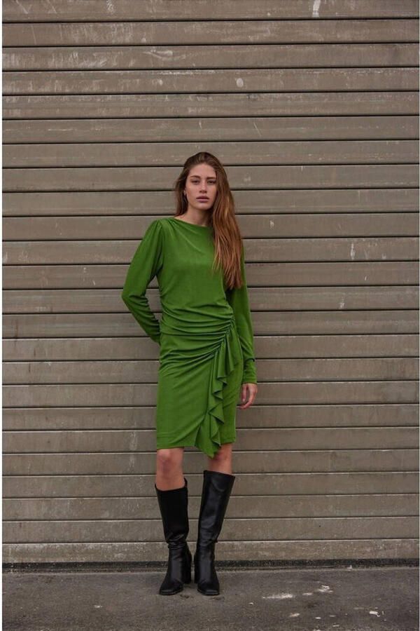 Bruuns Bazaar Groene gedrapeerde jurk met boot hals Green Dames