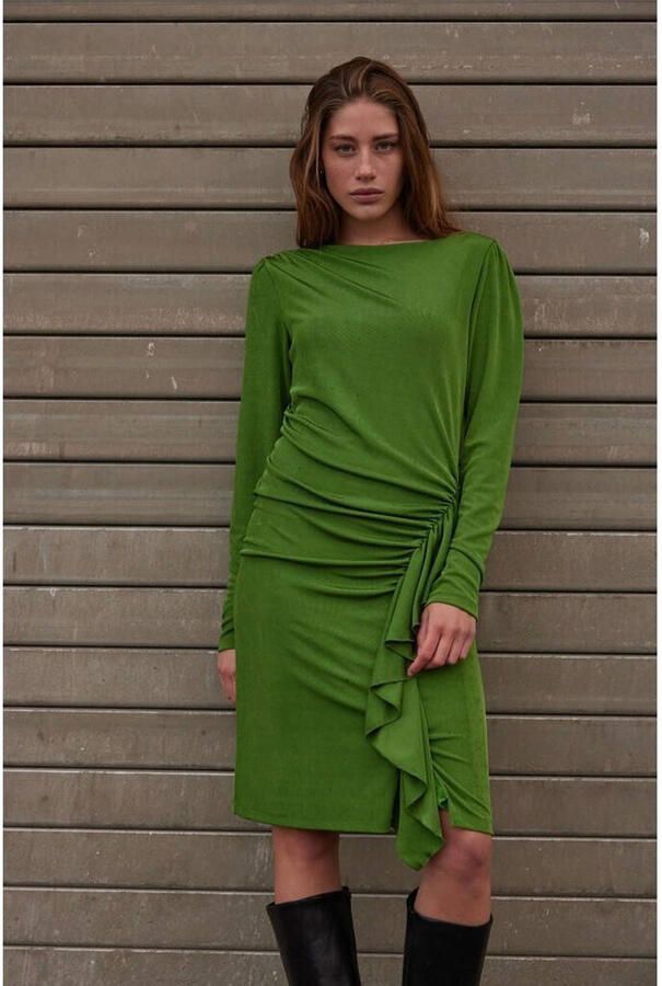 Bruuns Bazaar Groene gedrapeerde jurk met boot hals Green Dames - Foto 3