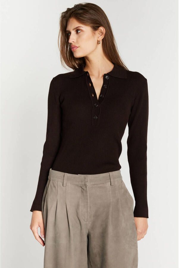 BRUUNS BAZAAR Dames Truien & Vesten Anemonebbvalea Knit Polo Bruin - Foto 5