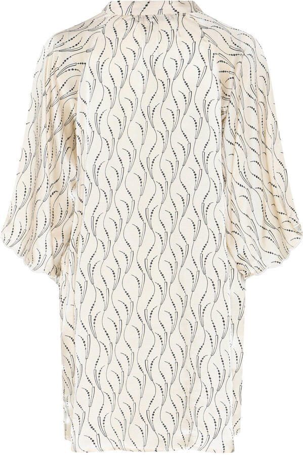 Bruuns Bazaar viscose korte jurk met print ecru - Foto 3
