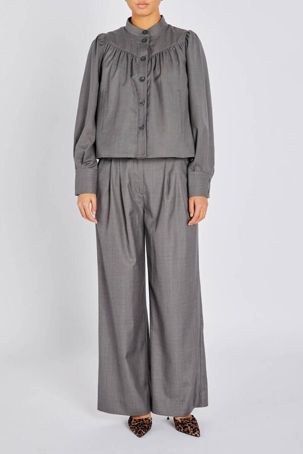 Bruuns Bazaar wide leg regular waist broek grijs