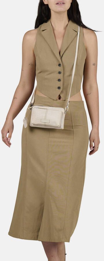 BURKELY leren crossbody tas Cool Colbie met crocoprint ecru