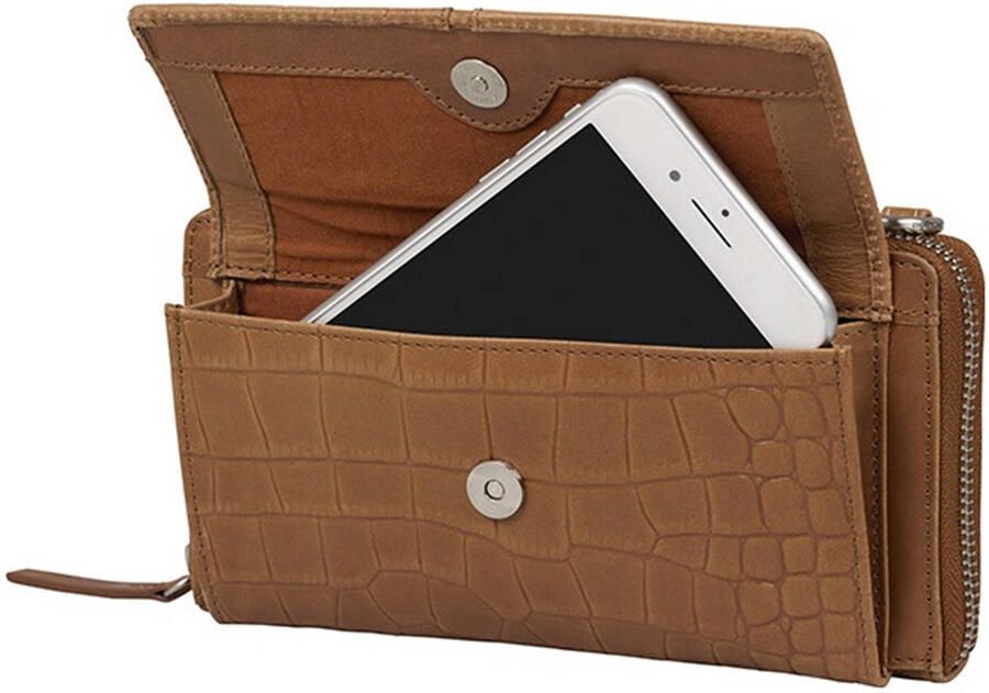 BURKELY leren telefoontasje Cool Colbie met crocoprint cognac